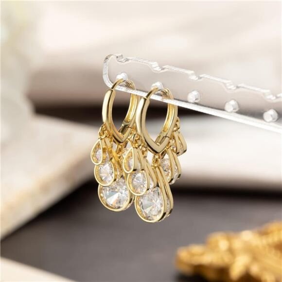 14K Gold Plated Huggie Earrings – Elegant Dangle Hoop - Picture 6 of 6